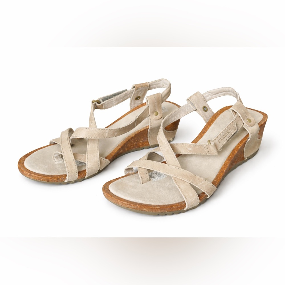 Merrell Air Cushion Leather Comfort Walking Sandals Cork Footbed Size 7